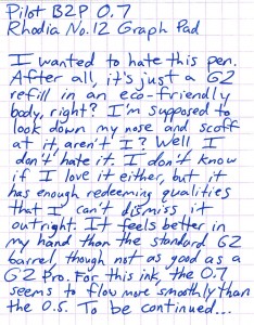 Pilot B2P writing sample